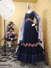 রেডিমেড জর্জেট এমব্রয়ডারি পার্টি ড্রেস