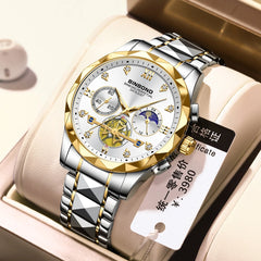 BINBOND B1236 Brand Fashion Tourbillon Dial Quartz Watches Men’s Luxury Stainless Steel