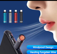 USB‑C Mini Lighter (Tungsten Wire, Blow‑to‑Ignite)