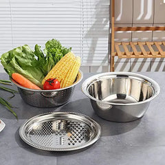 3-in-1 Multifunctional Stainless Steel Basin With Grater, Vegetable Cutter with Drain Basket